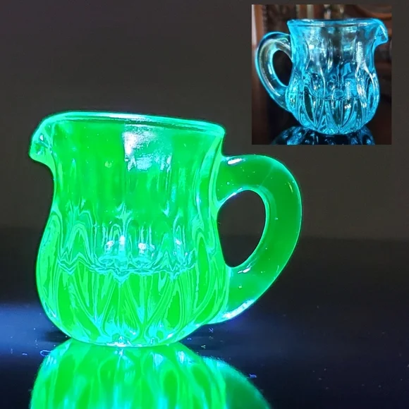 GLOWS Degenhart Aqua Blue Glass Mini Pitcher Toothpick Holder - Picture 4 of 12